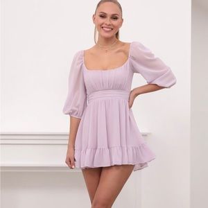 Lucy In The Sky Neia Ruffle Graduation Dress in Lavender Chiffon L